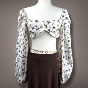 ASOS Floral Puff Sleeve Corset Crop Top Womens Size 6  Cottagecore Romantic Date